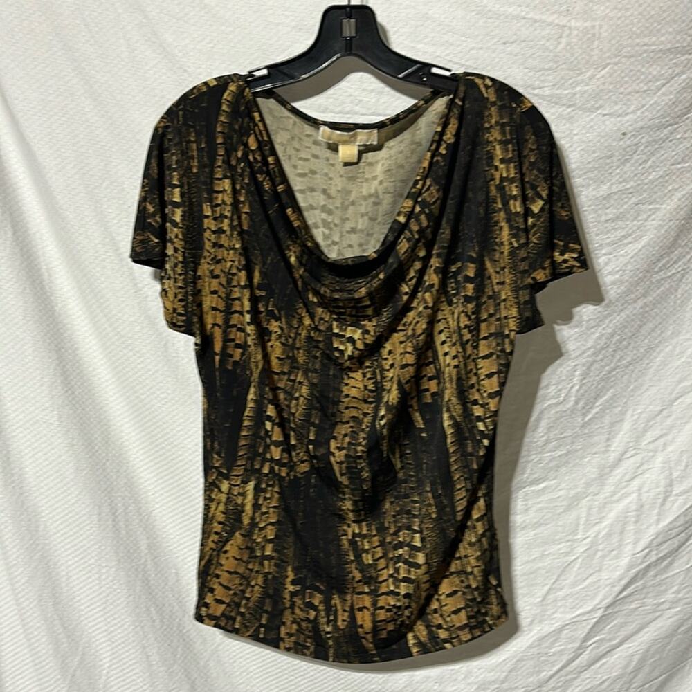 Michael Kors S brown black golden top slimming good wide sleeve like new